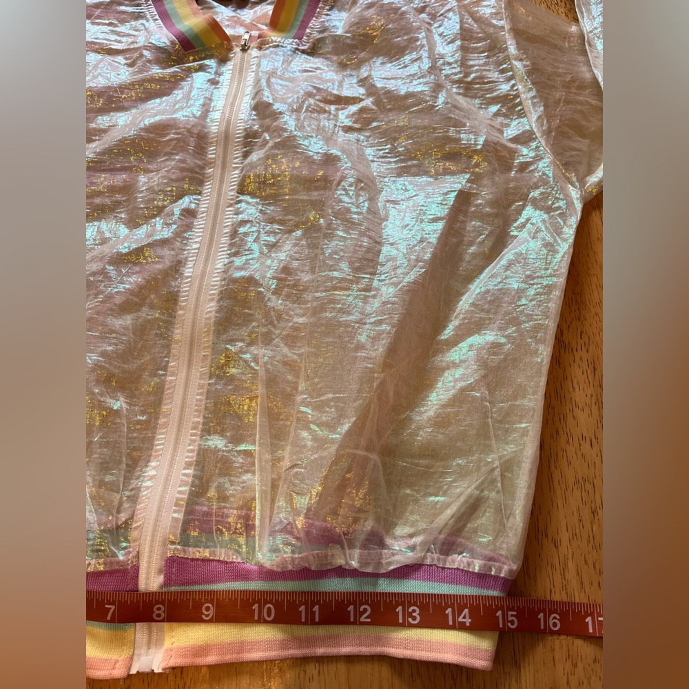 Miss J Kids Bomber Jacket, Iridescent, Rainbow, See-Through Zip Up Medium - Picture 6 of 6